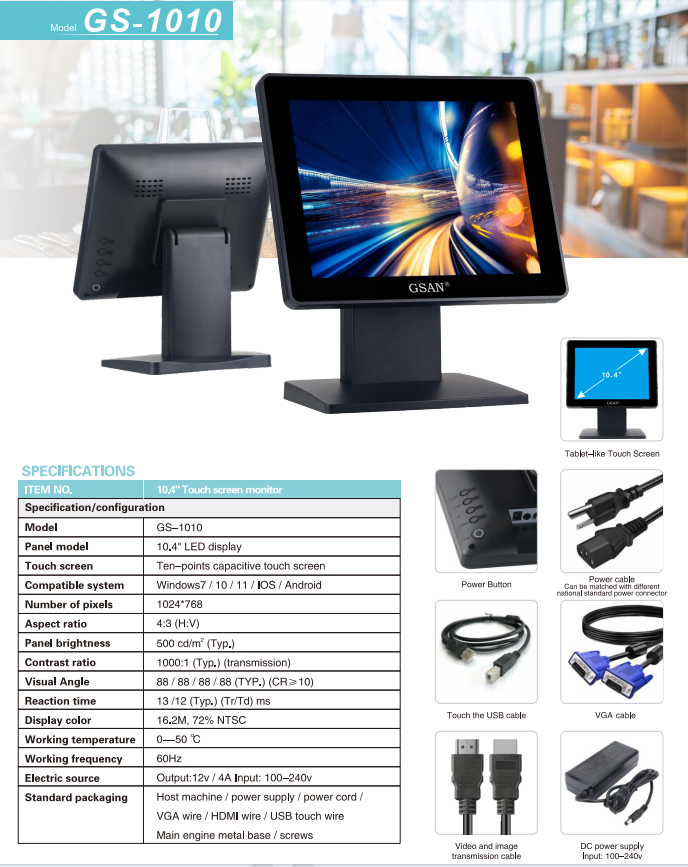 10.4 Monitor de pantalla táctil