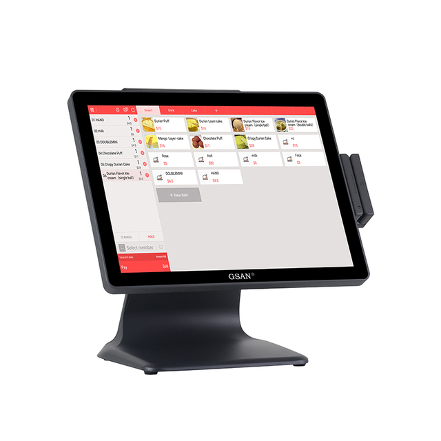 Caja registradora de escritorio con sistema POS de pantalla táctil capacitiva GS-A3 de 15 pulgadas