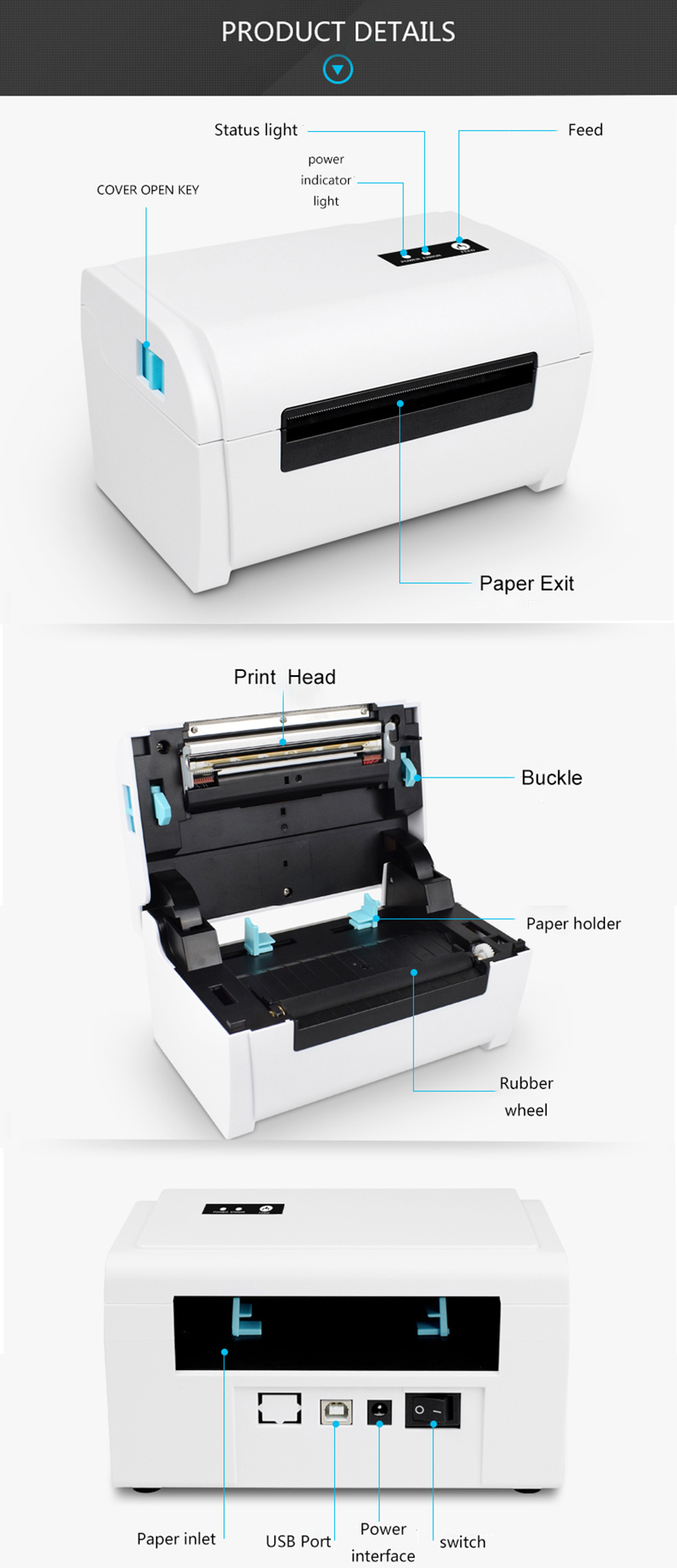 Detalles de la impresora térmica POS gs-8600