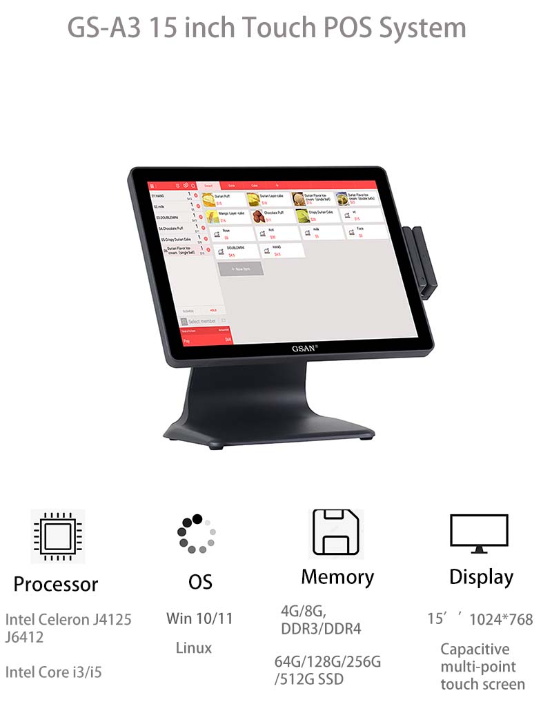 Windows POS Equipo A3 15 '' TOUCH PC POS Parámetro del sistema para revendedores en 