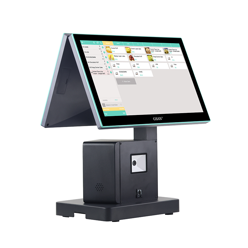 GS-H2 Metal Metal Sistema táctil Capacitive Touch POS en uno con impresora incorporada y escáner de código de barras