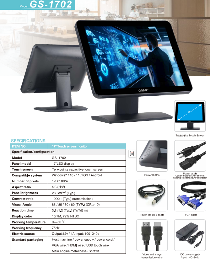1702 Monitor táctil