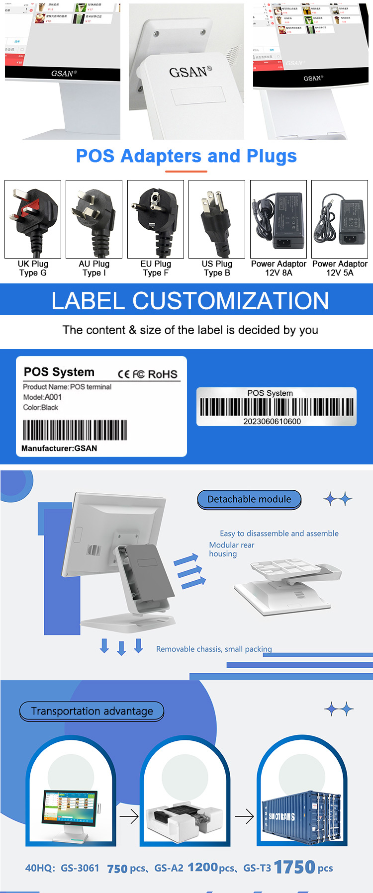 adaptadores y enchufes del sistema POS